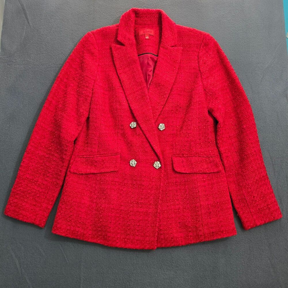 Talbots Blazer Women 4 Red Ribbon Tweed Button Single Breasted Lined
